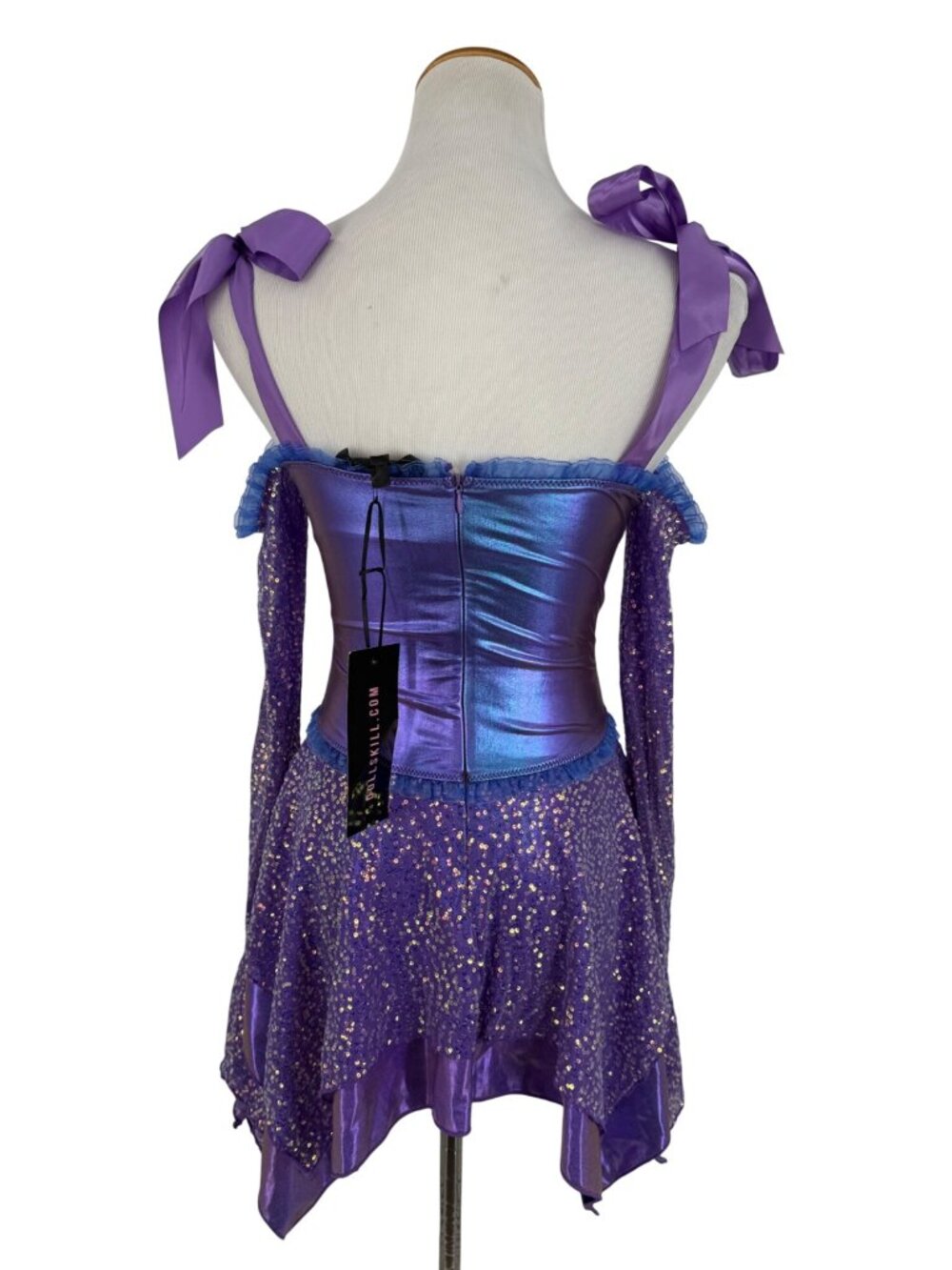 NWT Dolls Kill Purple Fairy Sequin Corset Mini Dress Wings Garters Costume Rave - Picture 10 of 16